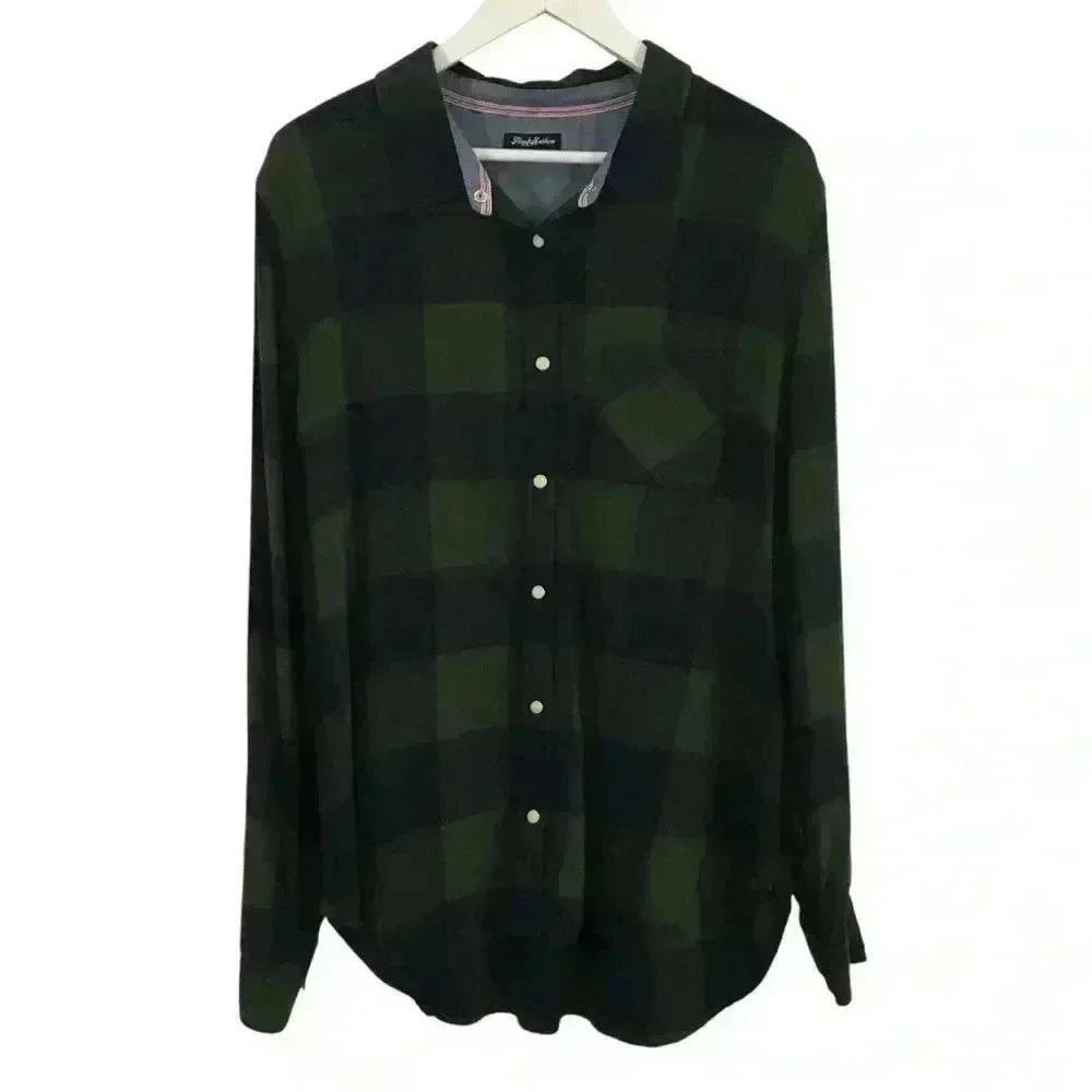Flag & Anthem Men’s Plaid Snap Button Down Long Sleeve Shirt Size XXL